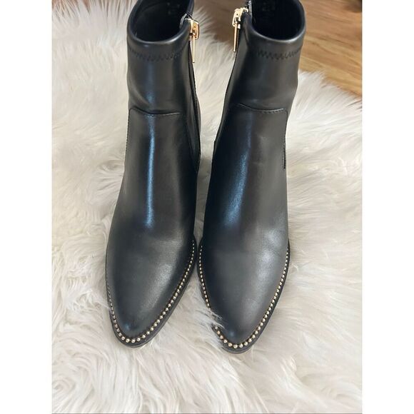 COACH Pell Studded Leather Booties Black Gold Studs Boots Size 7 - Picture 1 of 8